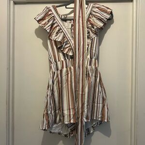 Moon River Striped Ruffle Jumpsuit